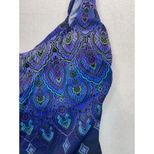Robby Len Purple Blue Paisley Metallic One Piece Swimsuit 12 Flattering Resort